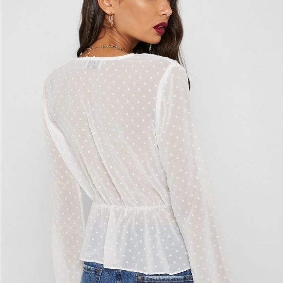 TCEC Dobby Mesh Tie Front Peplum Top - Picture 5 of 16